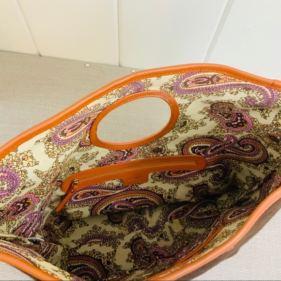 KATE SPADE Vintage Brown Wool Orange Leather Tote - Picture 3 of 6